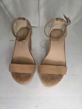Torrid Platform Tapered Heel Sandal Adjustable Ankle Strap Brown Size 9.5WW